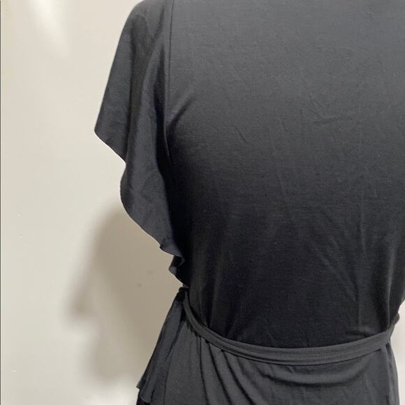 Banana Republic Black Wrap Dress Size Small Petite Asymmetrical Hem Ruffle Tiers - Picture 7 of 9